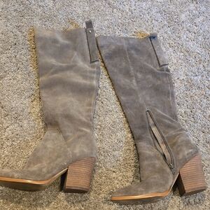 Taupe Suede Knee-High Boots